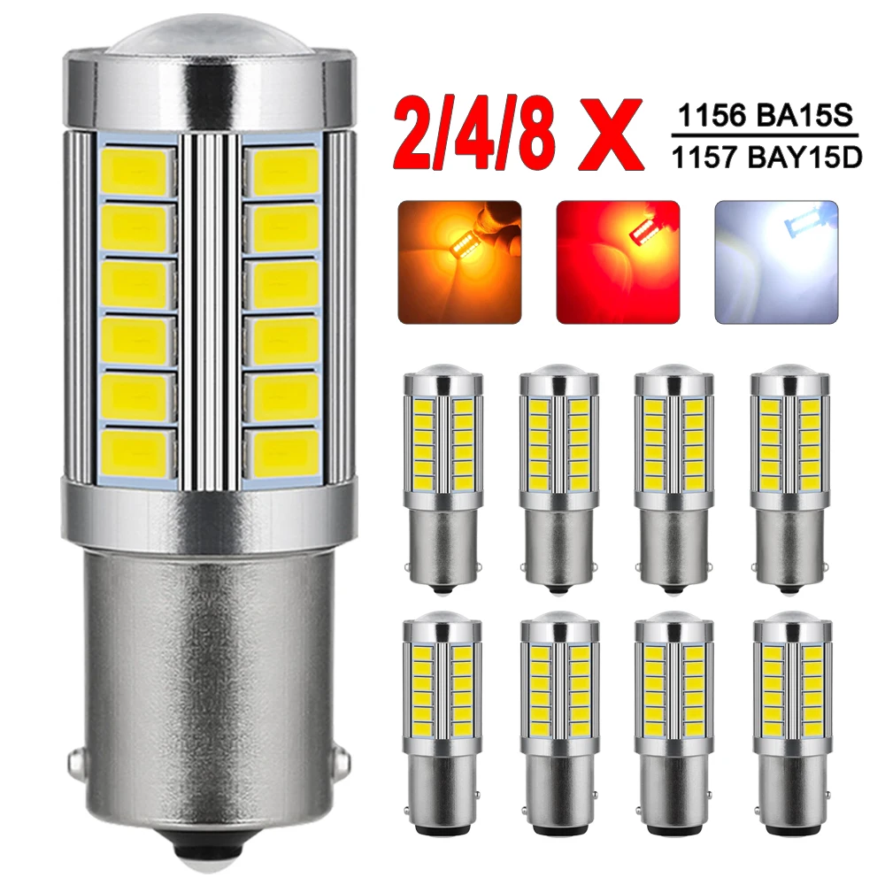 8/4/2 PCS 1156 BA15S LED Bulbs BAY15D 1157 Signal Lights 12V 33SMD 7000K White Super Bright Car 1005005611051044