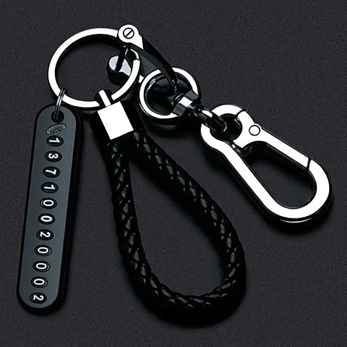 Trendy DIY Mobile Phone Number Plate Pendant Keychain for Men Punk Simple Woven Leather Rope 1005006808645174
