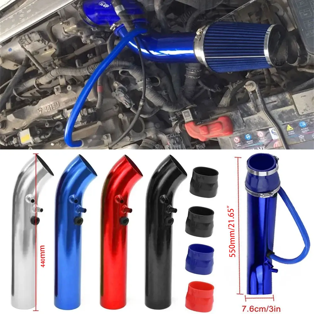 Universal 3'' Inch 76mm 350mm Car Air Intake Pipes Aluminum Cold Pipe Kit System Duct Tube Filter 1005007244656168