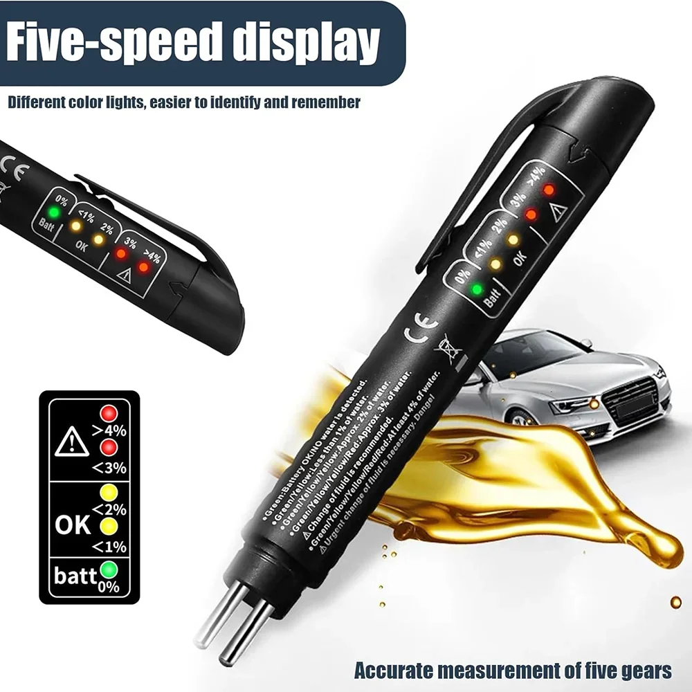 Brake Fluid Tester Pen, hydraulic Fluid Liquid Oil Moisture Analyzer with 5 LED Indicators 1005007879295819