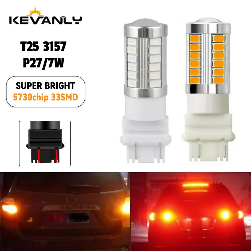 T25 Car Led 3157 P27/7W Flash Bulbs 33SMD for Tail Brake Light Auto Turn Signal Lamp DRL (2Pcs) 1005008640200530