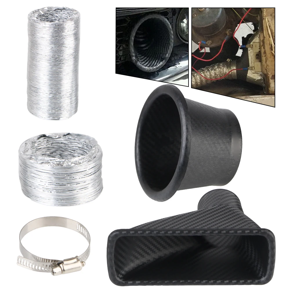 Car Front Bumper Air Intake System Funnel Pipe Set Round/Square Nozzles Vent Tube Kit Turbo Inlet 1005010248908084