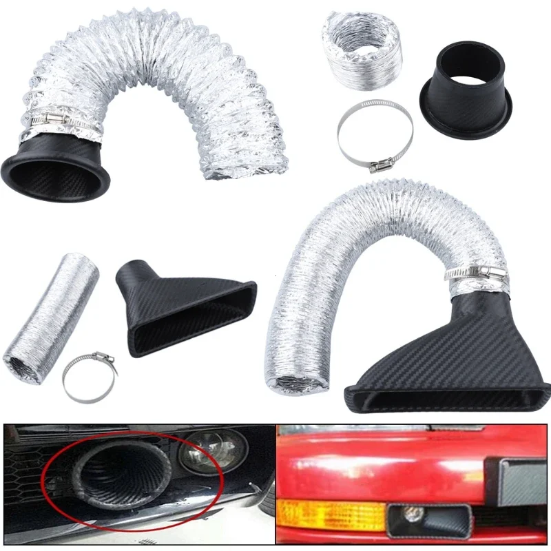 Universal Car Front Bumper Admission Air Turbo Intake Pipe Kit ABS Turbine Inlet Funnel Carbon 1005012225865174