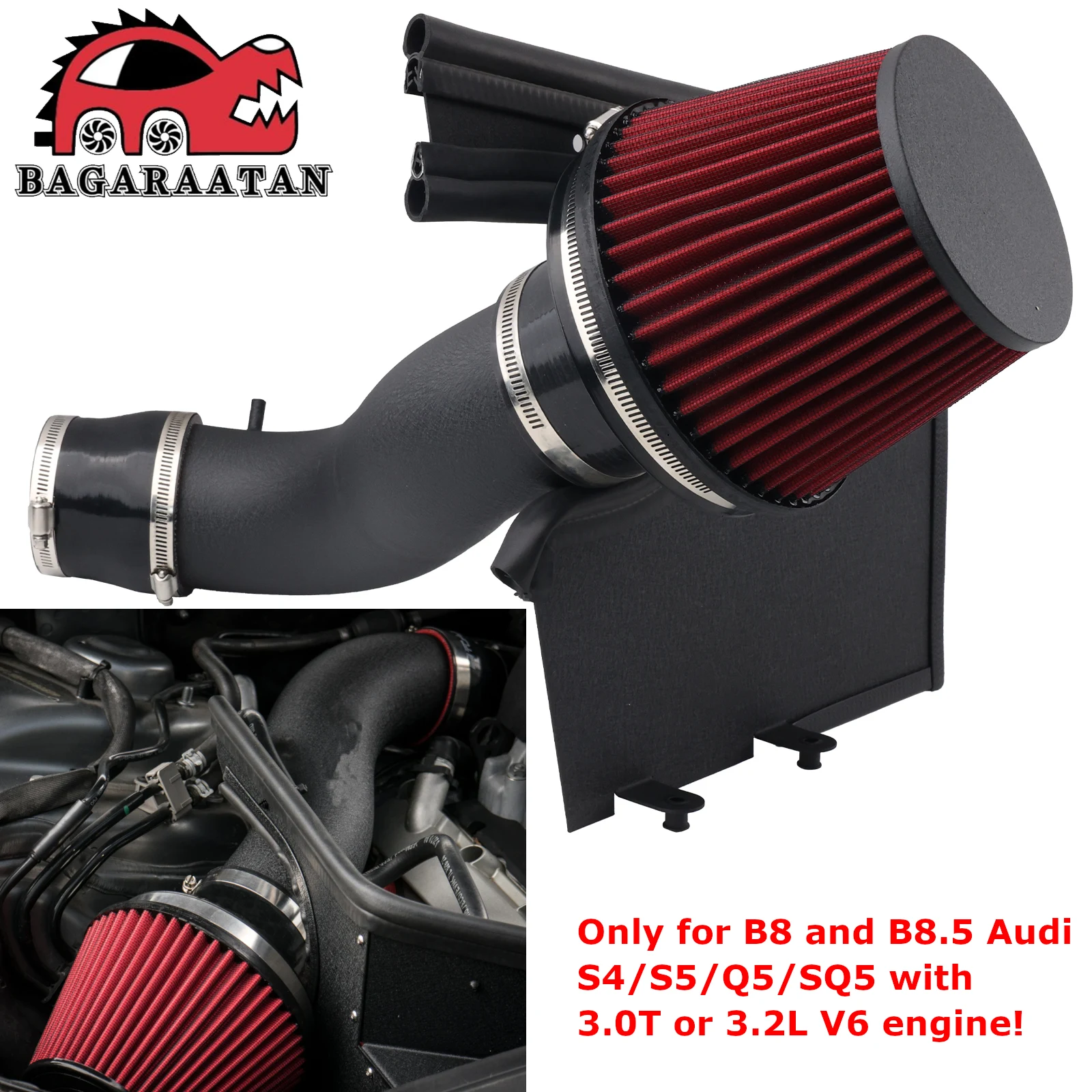 For Audi S4 S5 Q5 SQ5 B8 B8.5 3.0T 3.2L V6 Engine Cold Air Intake Kit 3.5' Pipe 1005012638337076