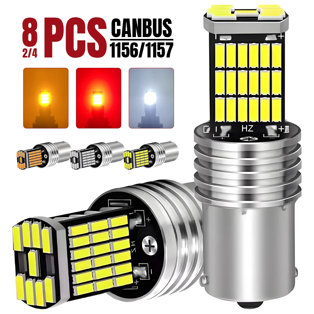 8 PCS P21W 1156 BA15S 1157 BAY15D LED Bulbs CANBUS 45-4014SMD 12V 6500K White Amber Car Tail 4000141926335